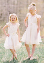 Graceful Chiffon Bateau Neck Knee-Length A-line Flower Girl Dress with Lace BM bride