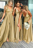 A-Line/Princess Sweep Train Jersey Bridesmaid Dress, V-Neck With Pleats, Split, And Waistband BM bride