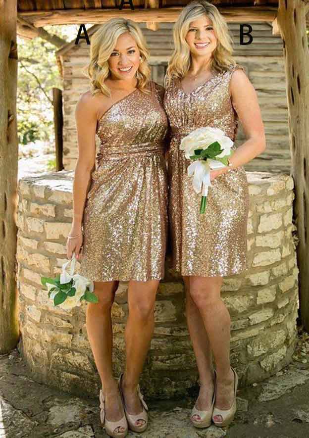 Short/Mini Sequined Bridesmaid Dress, A-Line/Princess Cut, One-Shoulder, Sleeveless BM bride