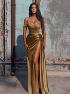 Stunning Mermaid Satin Long Prom Dress with Slit BM bride