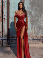 Stunning Mermaid Satin Long Prom Dress with Slit BM bride