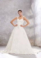 Beautiful Ball Gown Princess Sweetheart Sleeveless Chapel Train Satin Wedding Dress with Appliques and Sequins BM bride