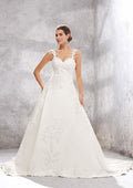 Beautiful Ball Gown Princess Sweetheart Sleeveless Chapel Train Satin Wedding Dress with Appliques and Sequins BM bride