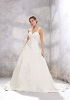 Beautiful Ball Gown Princess Sweetheart Sleeveless Chapel Train Satin Wedding Dress with Appliqueds and Sequins BM bride