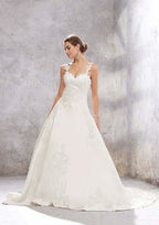 Beautiful Ball Gown Princess Sweetheart Sleeveless Chapel Train Satin Wedding Dress with Appliques and Sequins BM bride