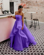 Beautiful Light Pink A-Line Strapless Organza Prom Dress BM bride
