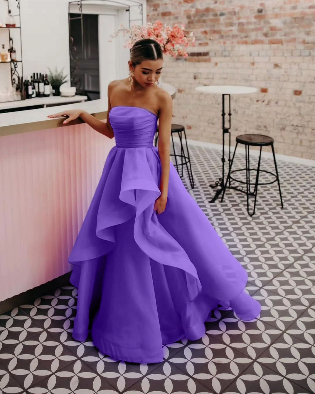 Beautiful Light Pink A-Line Strapless Organza Prom Dress BM bride