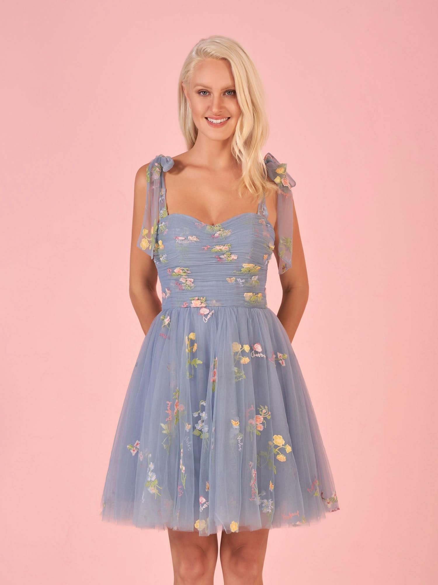 Dreamy A-Line Short Sweetheart Tulle Floral Homecoming Dress BM bride
