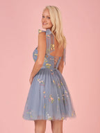 Dreamy A-Line Short Sweetheart Tulle Floral Homecoming Dress BM bride