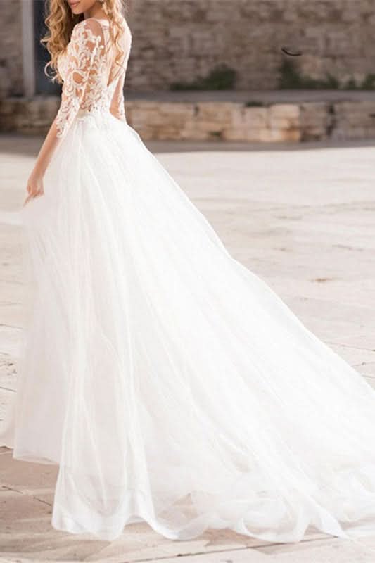 Long Sleeve Lace Mermaid Wedding Dress BM bride