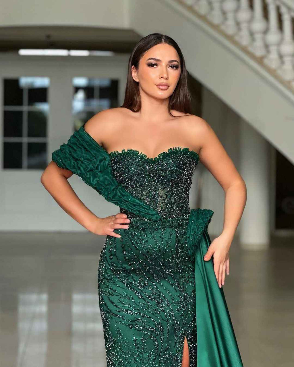 Charming Stain One-Shoulder Long Mermaid Prom Dress With Split HF0006