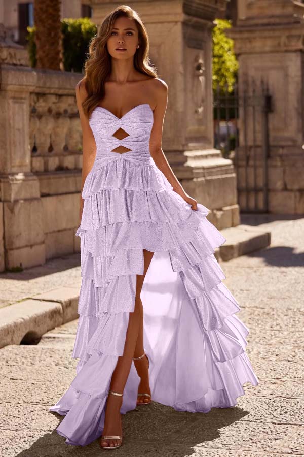 Strapless Sleeveless Long Split Prom Dress With Pleated Beading