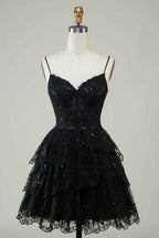 Sparkly Pink Corset Top Spaghetti Straps A-Line Lace Short Homecoming Dress Bmbride