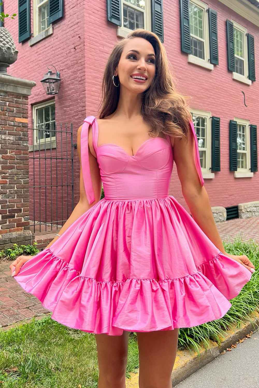 Pink Ruched Corset A-Line Short Homecoming Dress Bmbride