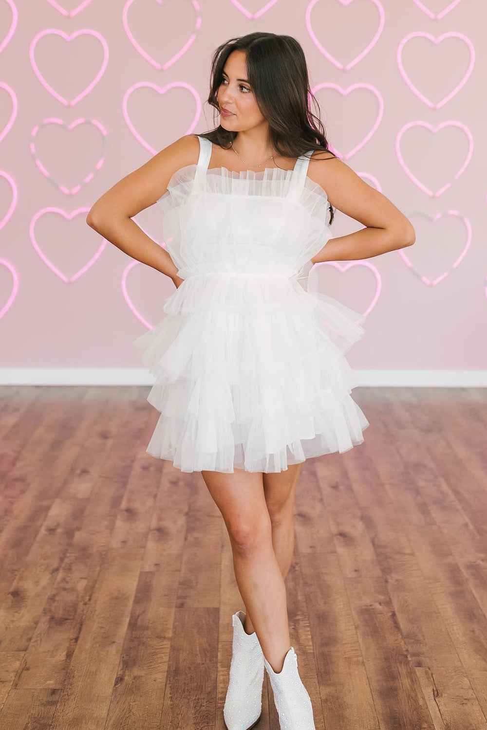 White Straps Tiered A-Line Tulle Short Homecoming Dress