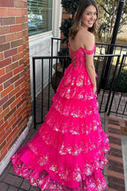 Enchanting Princess Off-the-Shoulder Sequined Lace Prom Dress BM bride