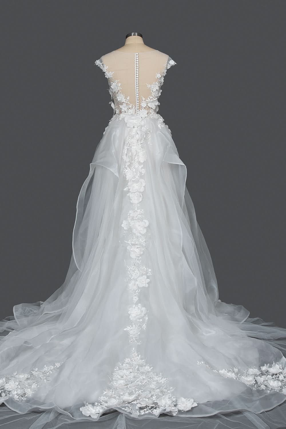 Cap Sleeve Jewel Neck Ball Gown Wedding Dress with Floral Appliques BM bride