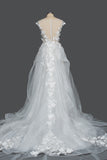 Cap Sleeve Jewel Neck Ball Gown Wedding Dress with Floral Appliques BM bride