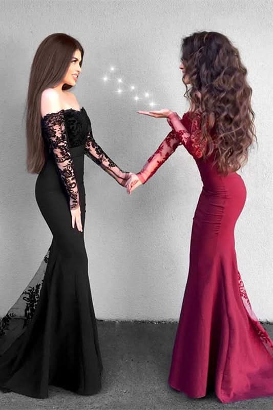 Long Sleeves Lace Mermaid Evening Dress BM bride