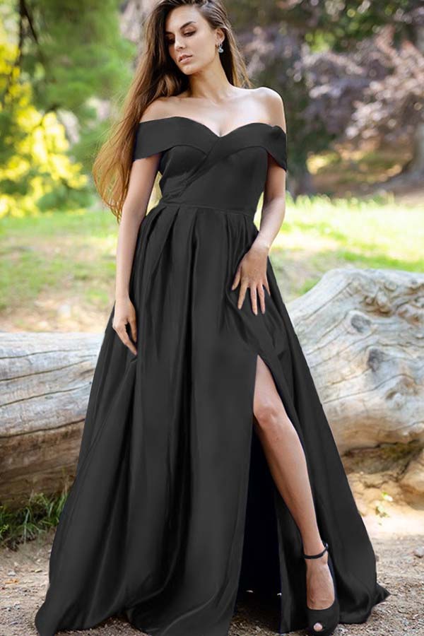 Stunning Royal Blue Off the Shoulder Split Long Elegant Prom Dress BMBRIDE