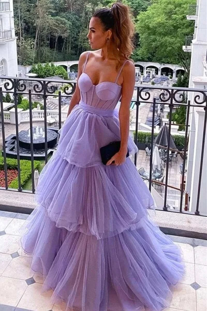 Glamorous Tulle Spaghetti Strap Prom Dress, Sleeveless Ball Gown BM bride