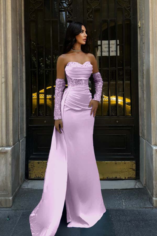 Sweetheart Strapless Sleeveless Long Mermaid Prom Dress With Pleated BMBRIDE