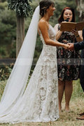 Charming Spaghetti Strap Backless A-Line Wedding Dress with Lace BM bride