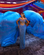 Heavy V Neck Off-the-Shoulder Prom Dress with Sequins Beadings BM bride