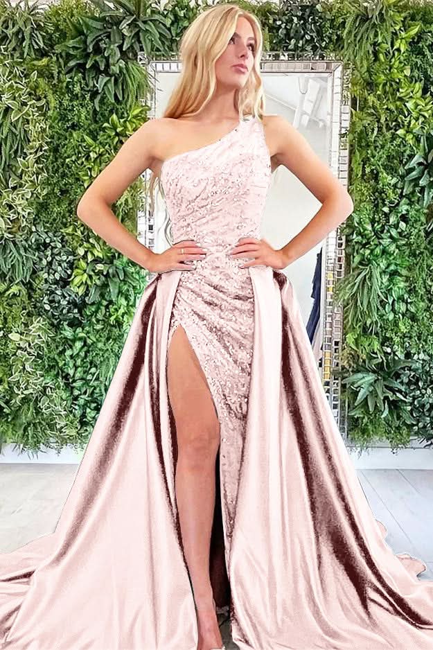 Dark Green Split Sequins Mermaid Prom Dress with Detachable Skirt BM bride