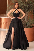 Black Halter Strapless Sleeveless A-Line Prom Dress BM bride
