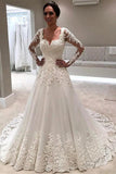 Long Sleeve A-Line Wedding Dress with Lace Appliques BM bride