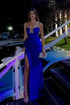 Spaghetti Strap Sleeveless Long Mermaid Prom Dress With Split Beading