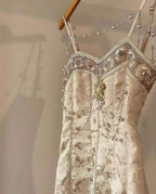 Sweetheart Spaghetti Strap Embroidery Champagne Pearl Mermaid Prom Dress BMBRIDE