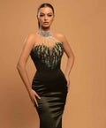 High Neck Sleeveless Pleated Mermaid Prom Dress With Beading