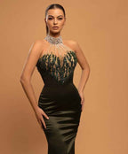 High Neck Sleeveless Pleated Mermaid Prom Dress With Beading