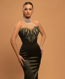 Dark Green Halter Sweetheart Long Mermaid Prom Dress BM bride