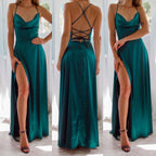 Dark Green Strapless Spaghetti-Straps Front Split Evening Dress Online BM bride