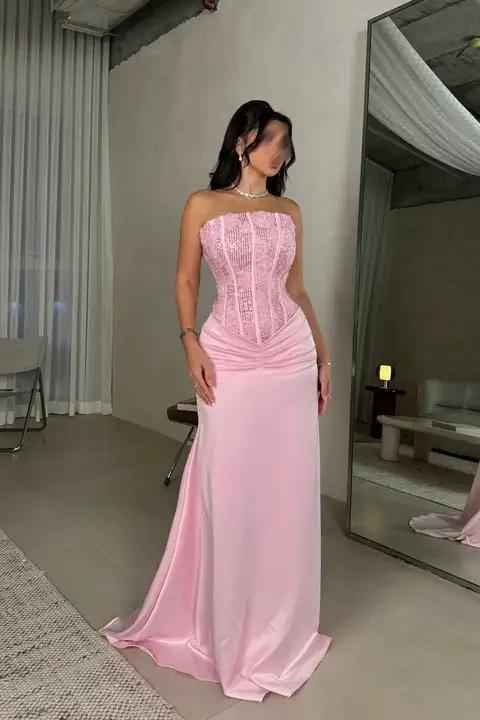 Charming Strapless Sleeveless Long Mermaid Prom Dress With Pleated