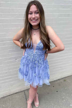 Lavender A-Line Lace Short Homecoming Dress