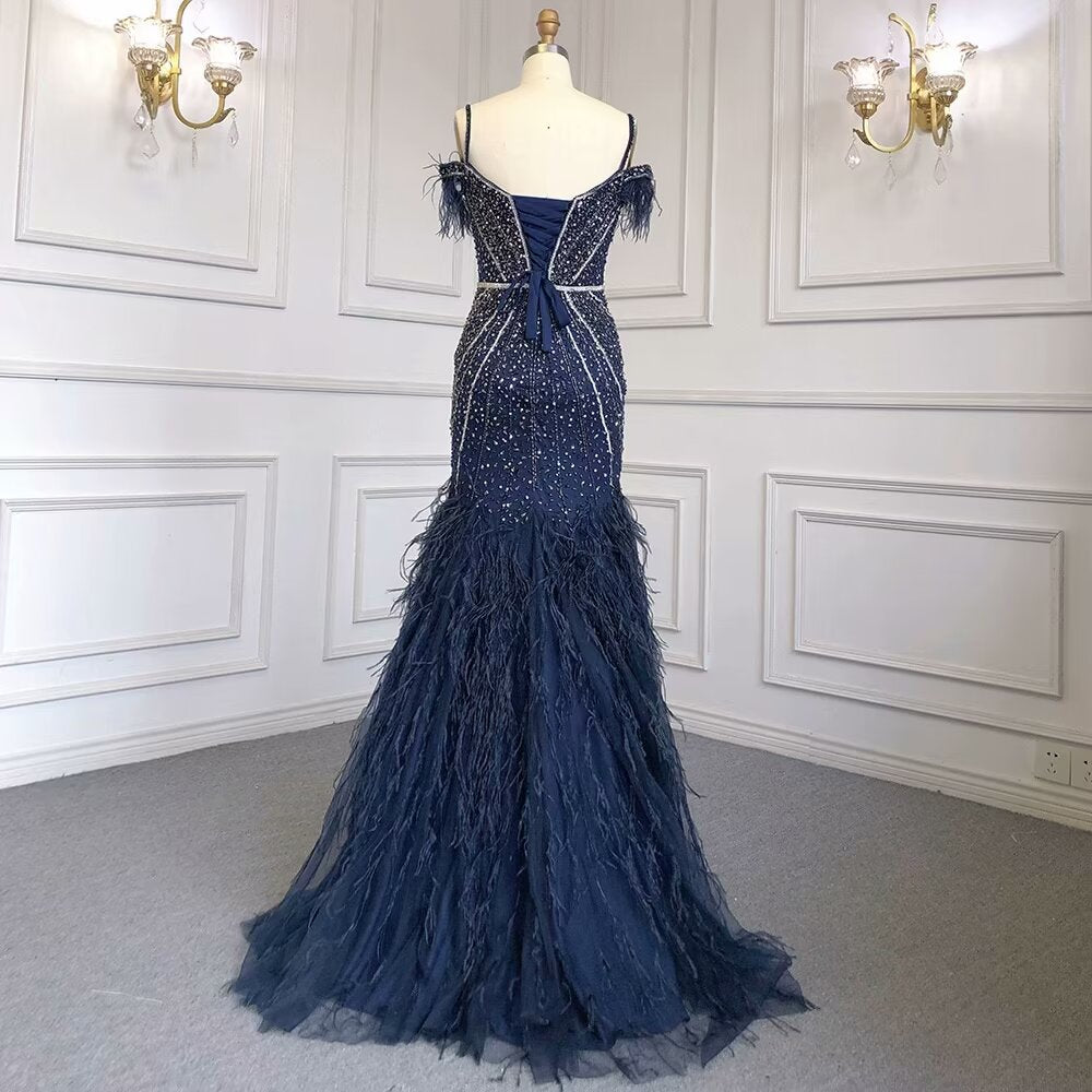 Luxurious Royal Blue Sequin Prom Dress with Long Sleeveless V-Neck A-Line BM bride