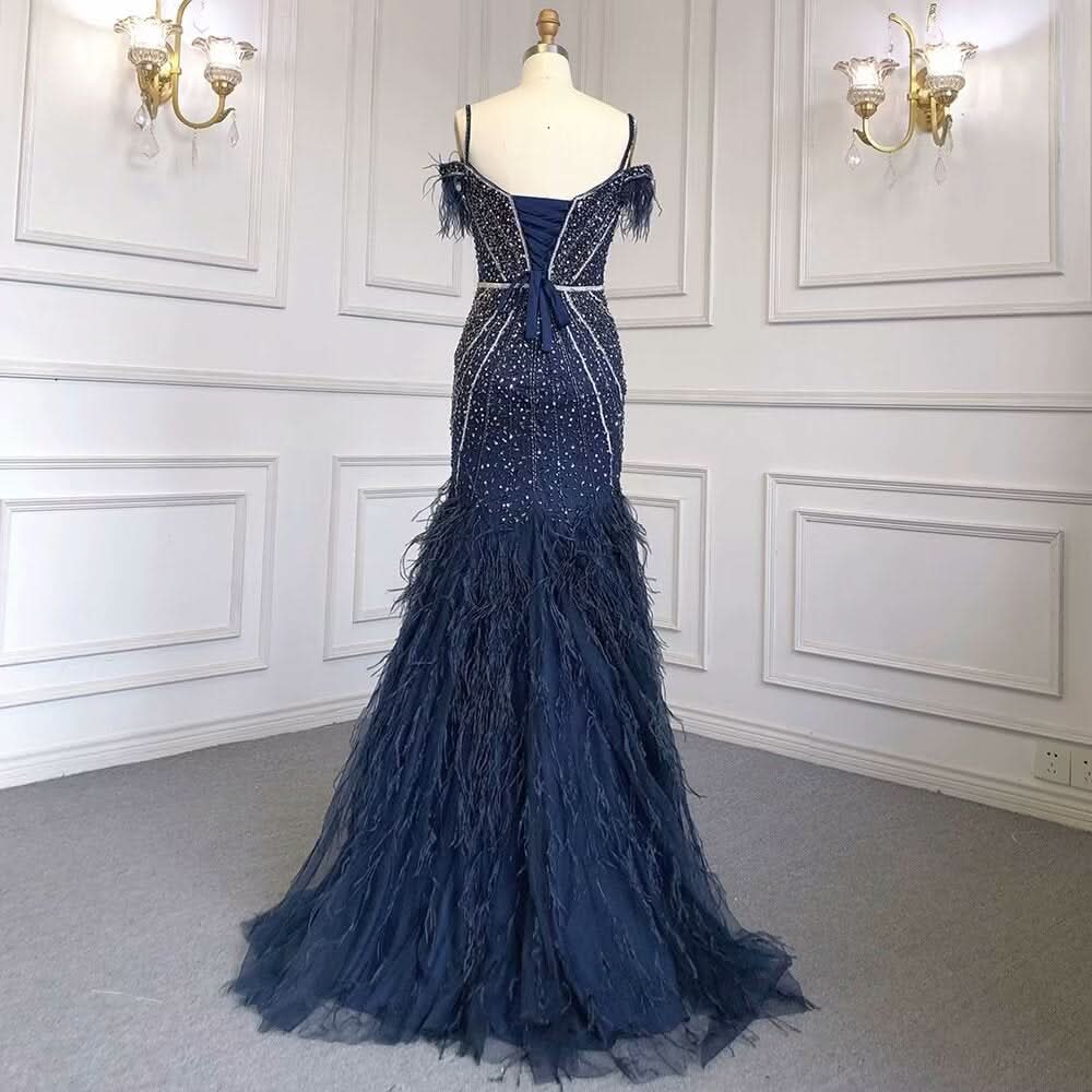 Luxurious Royal Blue Sequin Prom Dress with Long Sleeveless V-Neck A-Line BM bride