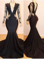 Black Long Sleeve Mermaid Evening Dress BM bride
