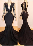 Black Long Sleeve Mermaid Evening Dress BM bride