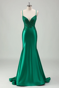 Spaghetti Strap Sleeveless Long Mermaid Prom Dress With Appliques BMBRIDE