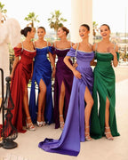 Purple Off-The-Shoulder Beaded Mermaid Prom Dress with Ruffles BM bride