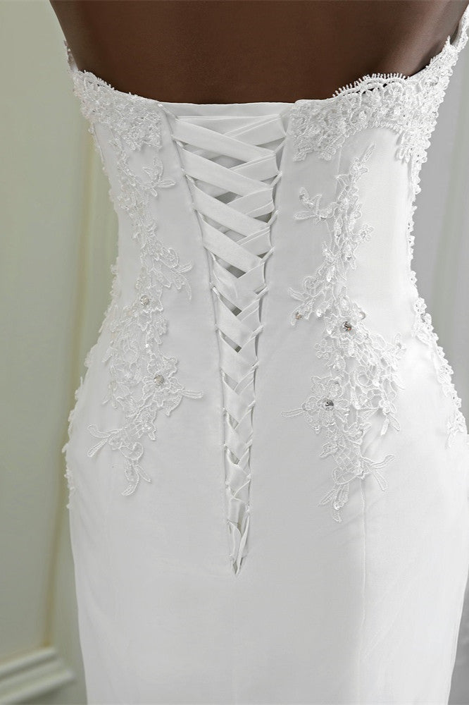 Strapless Lace Applique Long Mermaid Wedding Dress with Beading BM bride