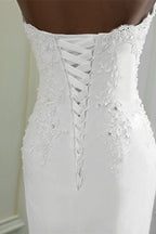 Strapless Lace Applique Long Mermaid Wedding Dress with Beading BM bride