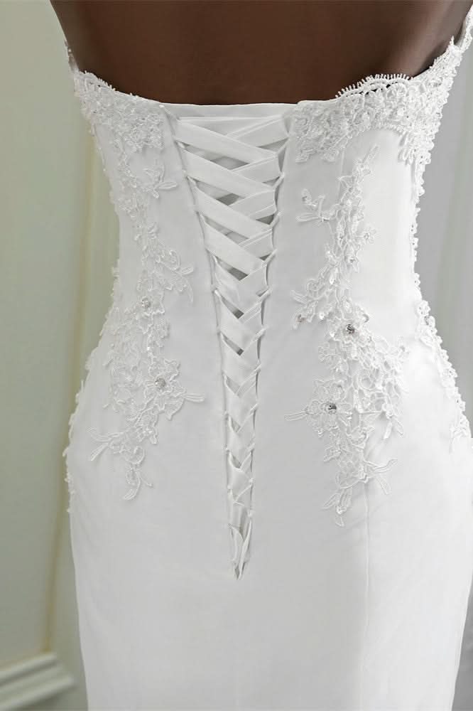 Strapless Lace Applique Long Mermaid Wedding Dress with Beading BM bride