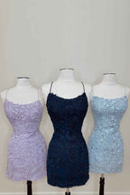 Lilac Tight Short Prom Dress with Appliques Bmbride