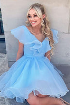 Elegant A Line V Neck Organza Ruffles Homecoming Dress BM bride